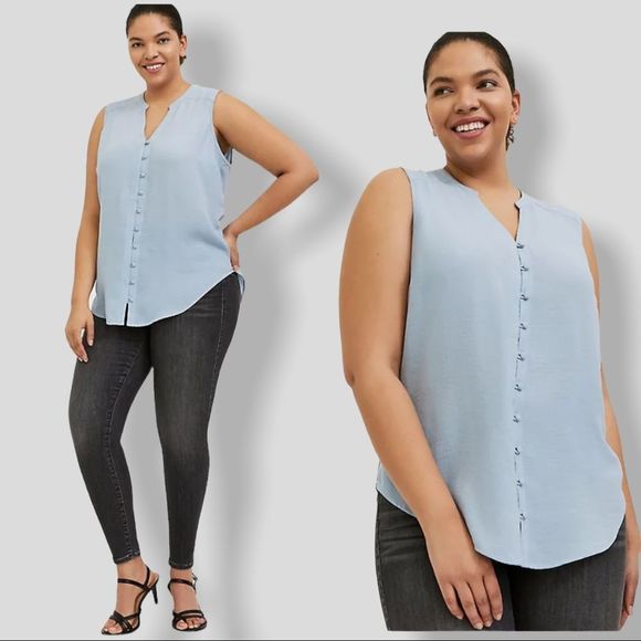 Torrid Harper Light Blue Gauze Button Front Tunic Tank Sz 0X XXL - Picture 1 of 12